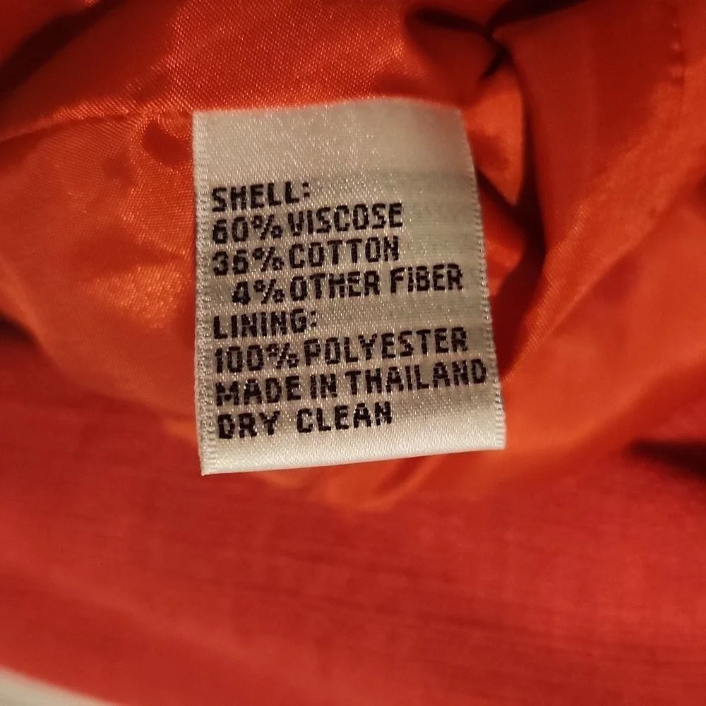 Talbots Orange Italian Viscose Cotton Blazer Pockets 3/4 Sleeve‎ Size 6 Academia
